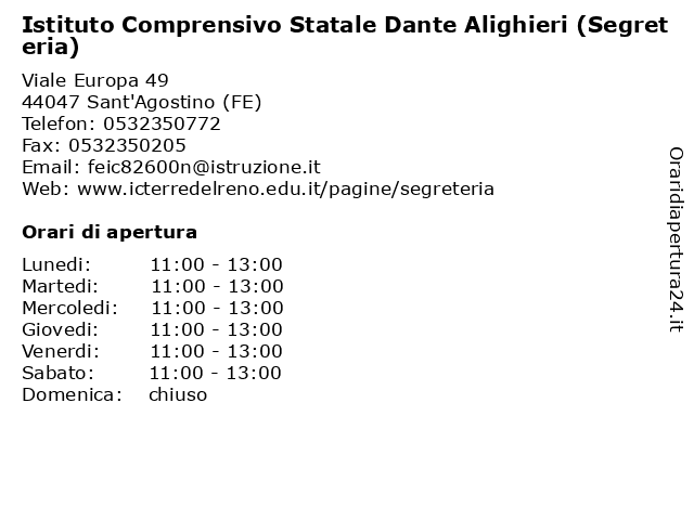 Orari di apertura Istituto Comprensivo Statale Dante Alighieri